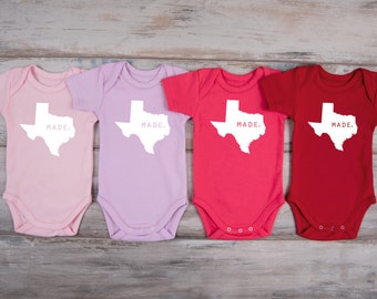 TEXAS Baby Outfit, Made in TEXAS Bodysuit, TEXAS Home State One Piece, Baby Girl Texas Outfit, Baby Boy Texas Outfit, More Colors Available