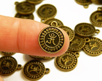 5 Pcs - 16x13mm Antique Bronze Om Charms - Yoga Charms - Jewelry Supplies - Charms - Craft Supplies