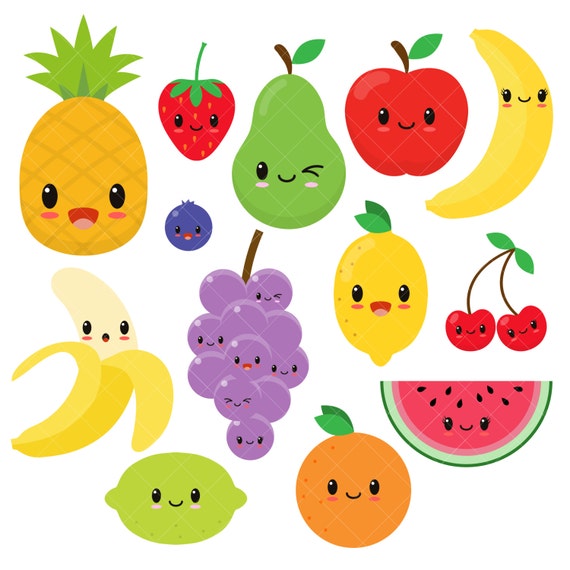 Kawaii Fruit Cute Fruit Clipart Happy Fruit Clip Art 