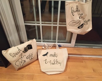 Tote Bag Set of 3 Original Grocery Market Tote Bags
