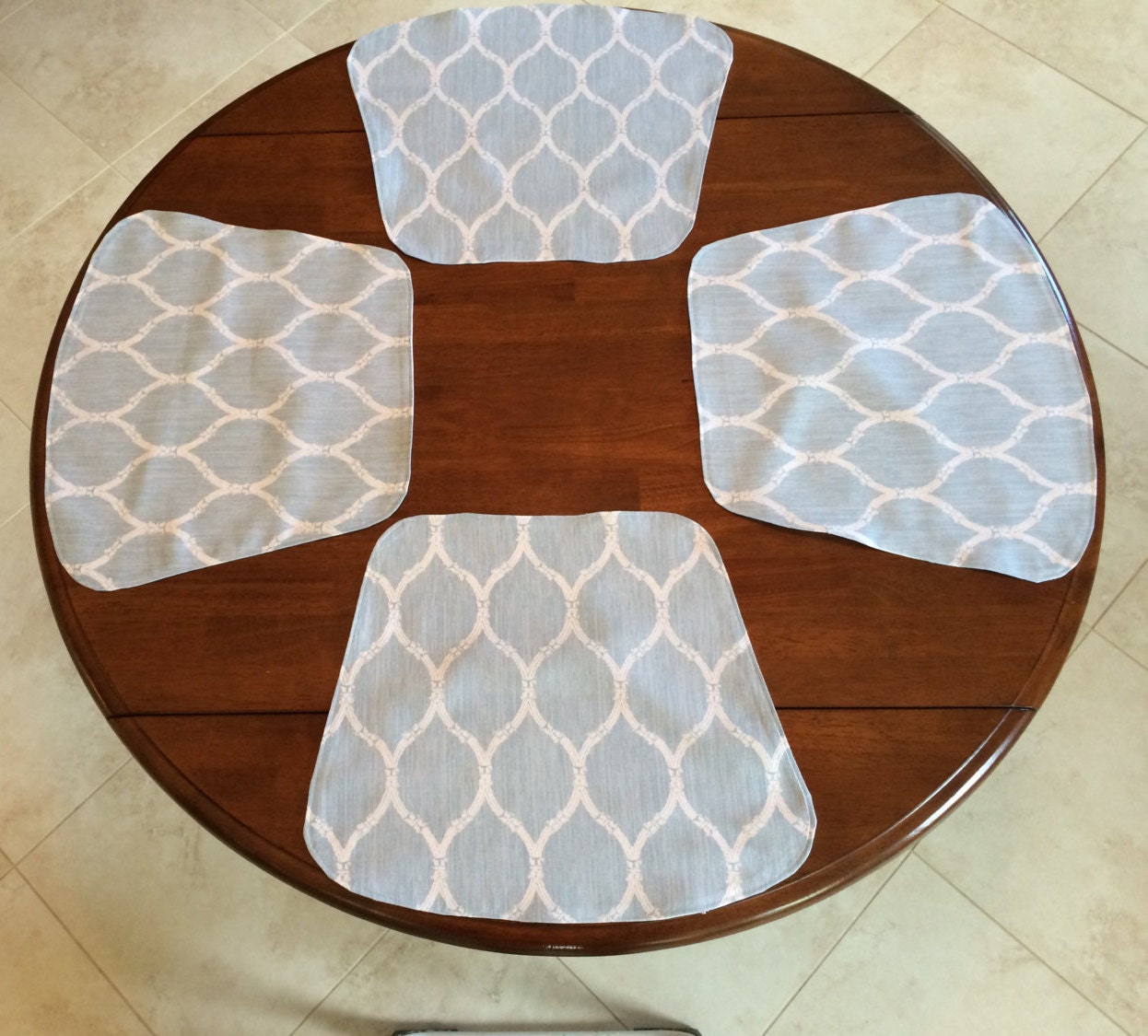 Six Handmade Cool Blue Quatrefoil Placemats Set of Six