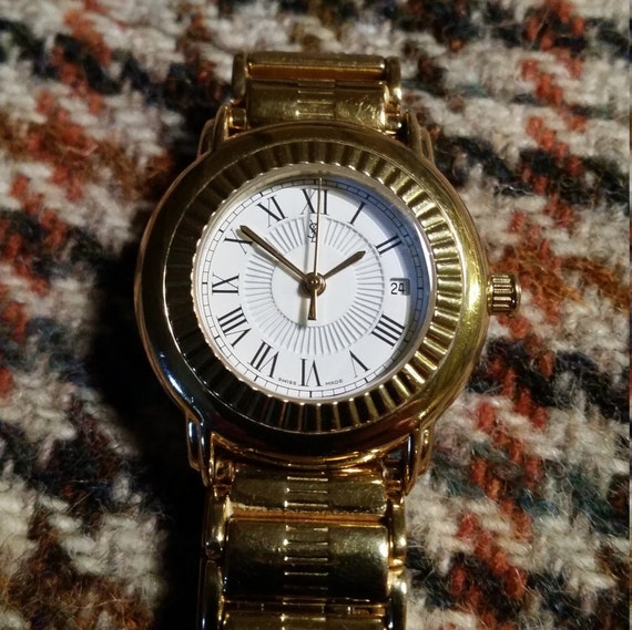 Ladies YSL Watch. Yves Saint Laurent Watch. Womens Gold Watch. Day/Date Watch. YSL Gold Watch. Ladies Watch. Womens Watch Present.