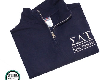 Sigma Delta Tau Quarter Zip Pullover, SDT cadet fleece pullover SDT Sorority Letters Fleece Sweatshirt Greek Apparel, SDT letter