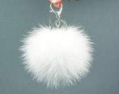 Fox Fur pom pom keychain. White fluffy fur ball. Bag charm.Perfect accessory for any bag or keys.