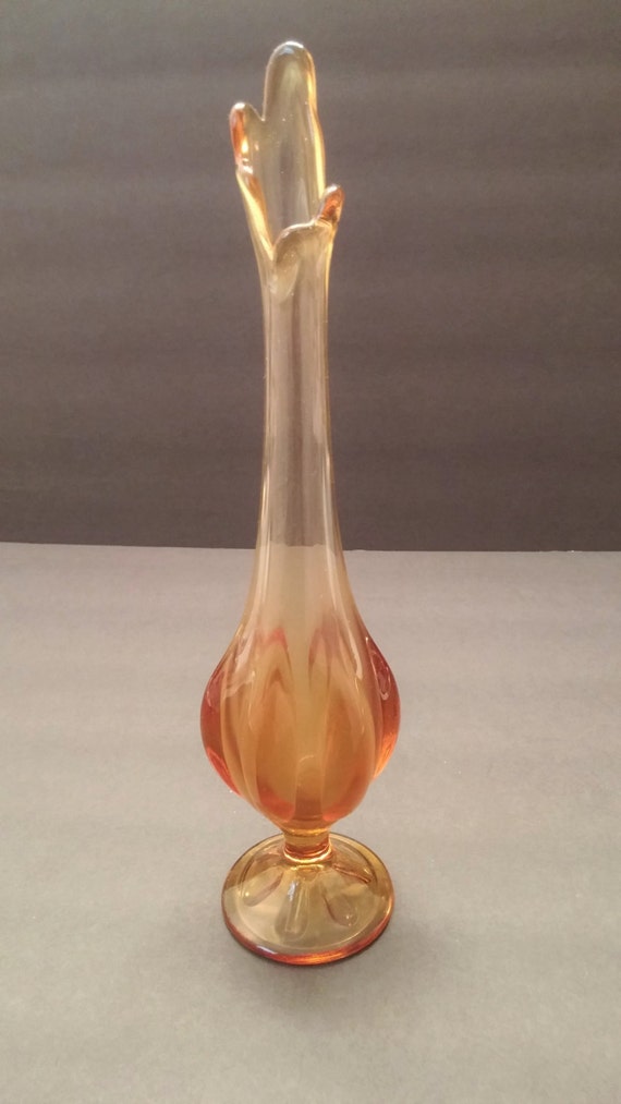 Viking Glass Epic 6 Petal Amber Swung Footed Bud Vase