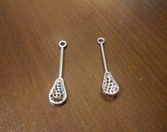 10pcs - Antique Silver Lacrosse Charm - 7mm x 33mm - Jewelry Supplies - Findings - Bulk Charms B29