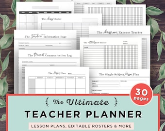 Teacher Planner 2017-2018, Lesson Planner Printable, Editable PDF, Academic Agenda, classroom roster, agenda, letter paper plan, teaching a4