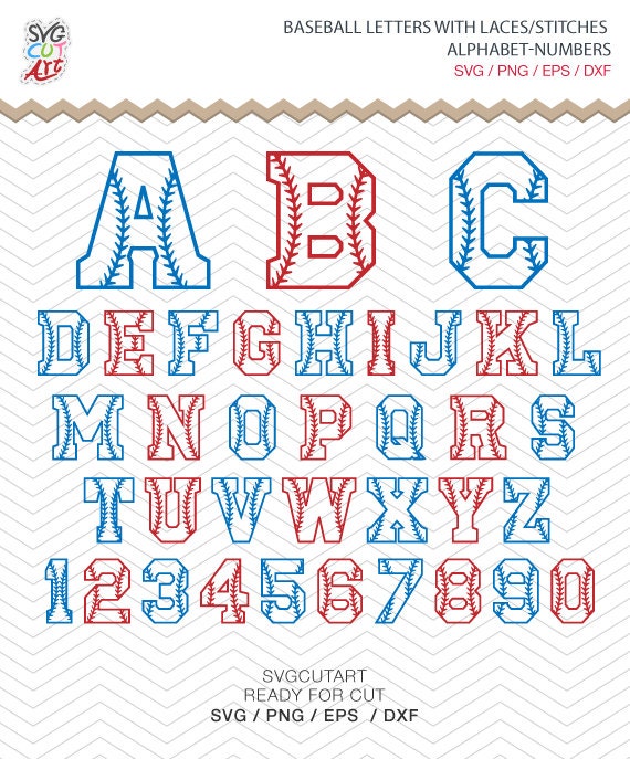 Download Baseball Alphabet Laces Stitches Letters Numbers SVG PNG DXF