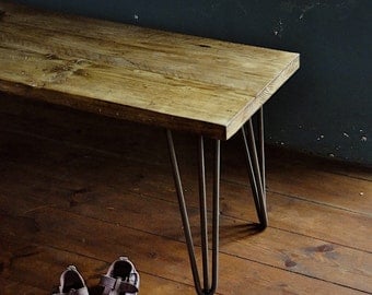 Reclaimed Wood Bench Industrial Rustic Vintage Scaffold Wood Bench Rustic Scaffold Board Furniture Hairpin legs Bespoke Bench