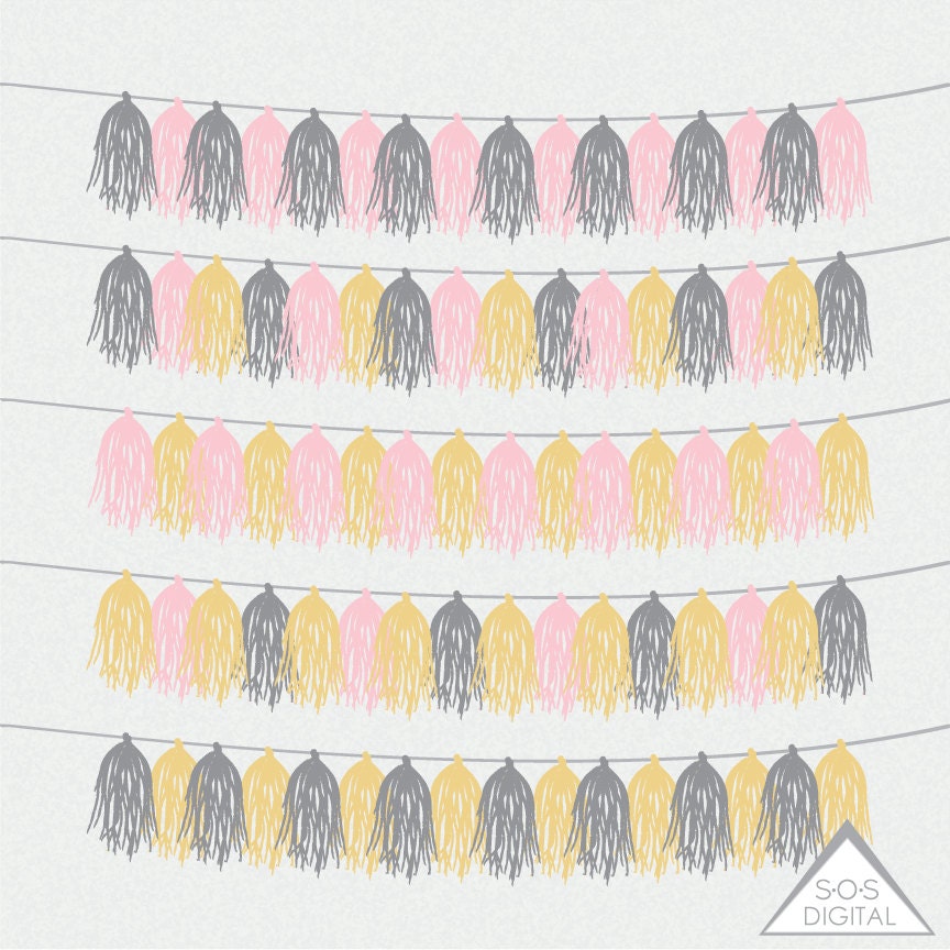 Tassel Banner Gray pink and gold Banners Tassel Banner