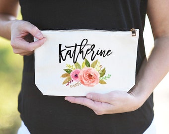 Floral Bridesmaid Makeup bag, Monogram Cosmetic Bag, Monogram Makeup Bag, Girly Makeup Bag, Floral Initial Bridesmaid Makeup Bag, Makeup