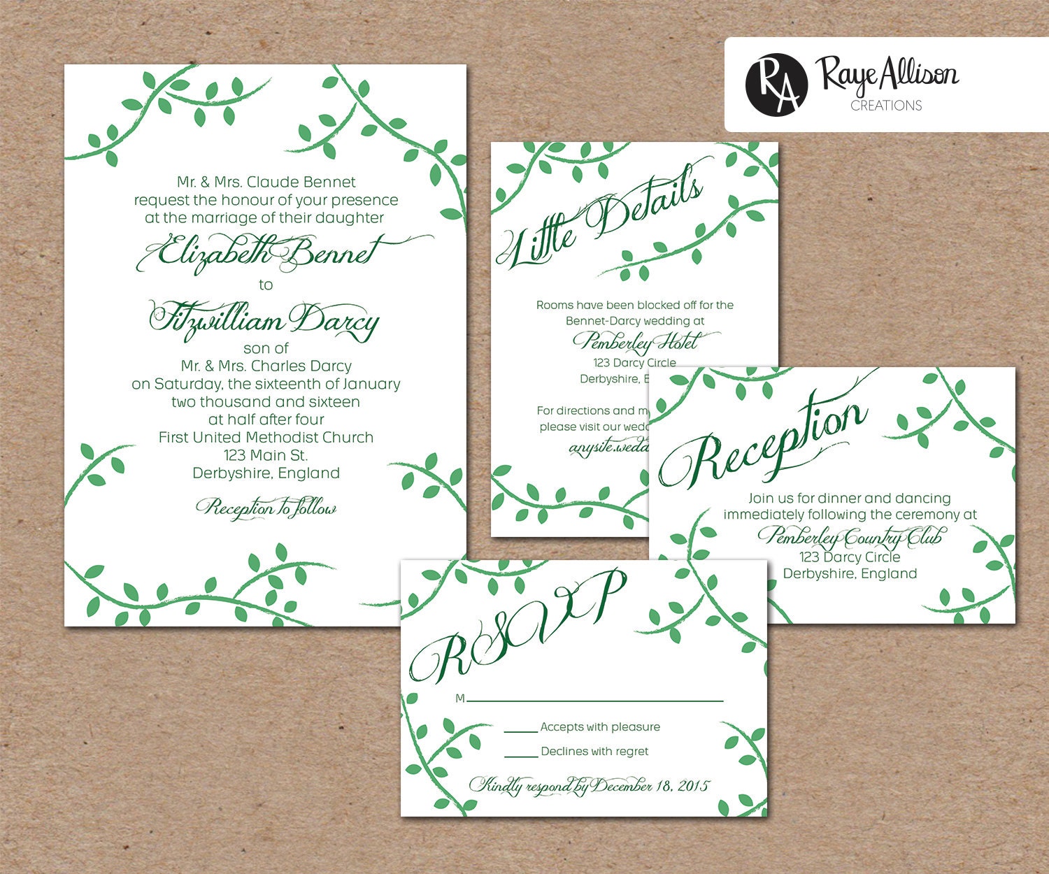 Vines Suite Printable Wedding Invitations Personalized