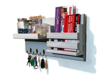 Renewed Decor Farmhouse Rustic Mail Organizer featuring 3 Key Hooks and a shelf on the left, available in 25 Colors.