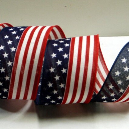 2.5 inch American Flag Wired Ribbon Patriotic Ribbon 4th