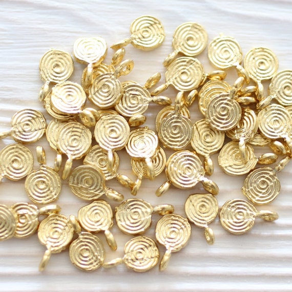 15pc matte gold disc beads spiral beads metal by EastVillageSupply