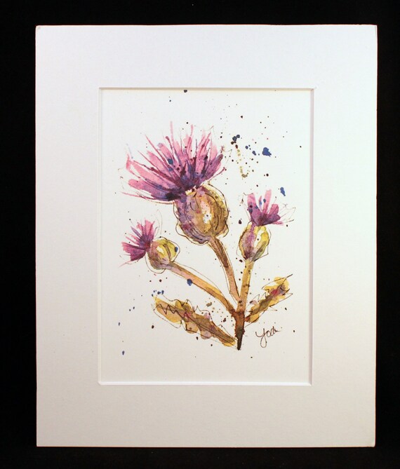 Items similar to Purple Thistle Watercolor Painting Print, Thistle