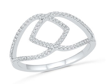 Sterling Silver Diamond Ring Or White Gold Geometric Ring, 1/4 CT. T.W. Diamond Shaped Ring, Statement Jewelry