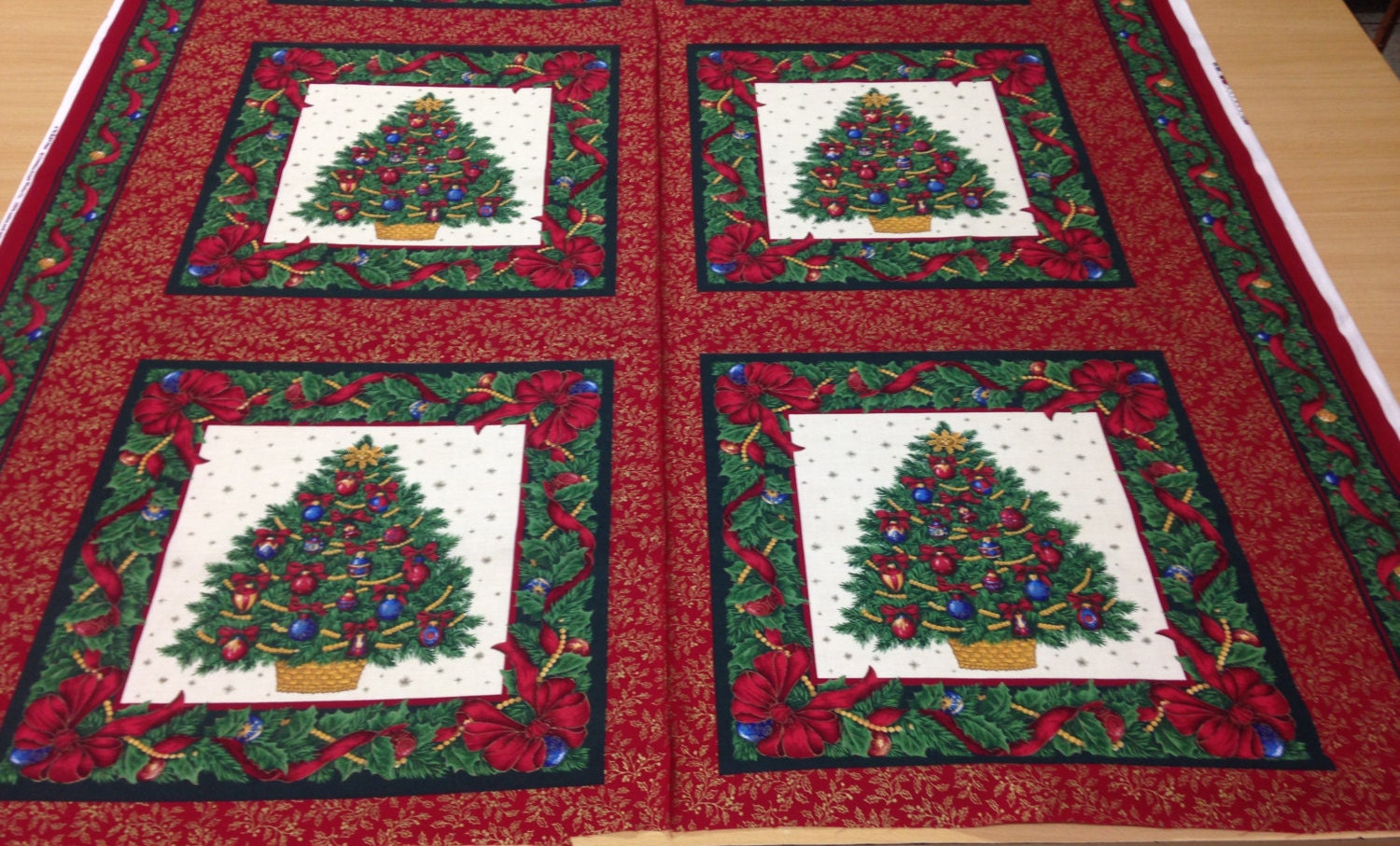 Christmas Fabric Panel christmas tree christmas town cotton