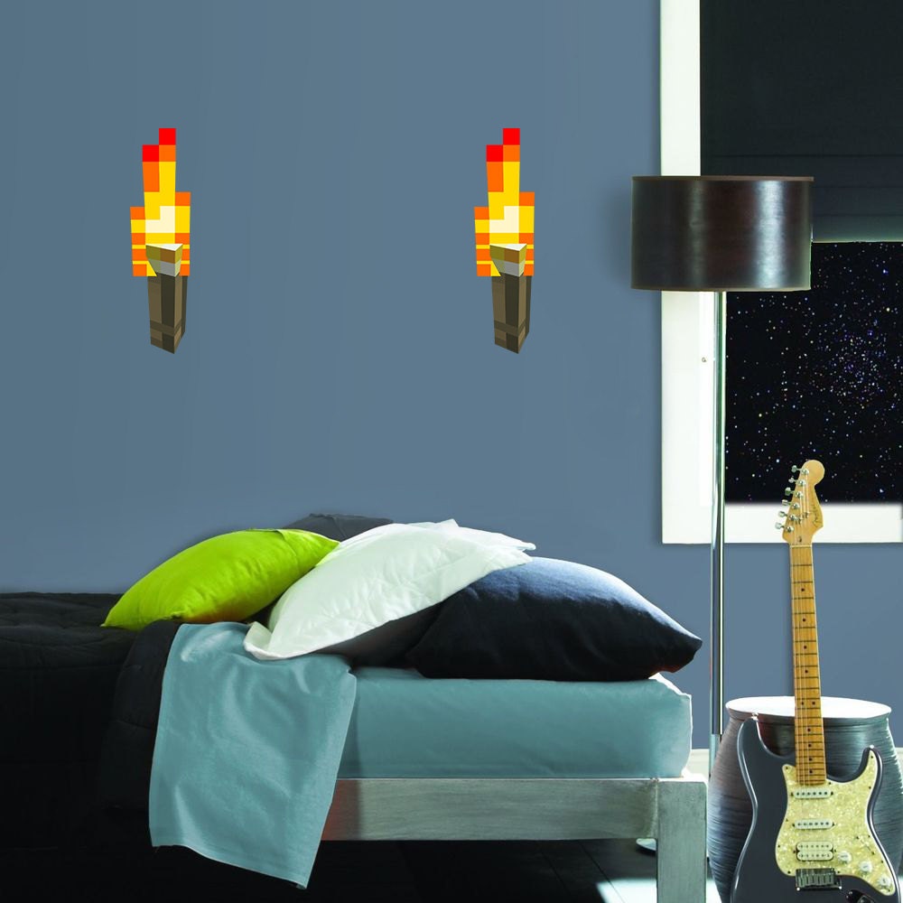 Pixel wall decal Minecraft inspired torch light 2 by MinersCave