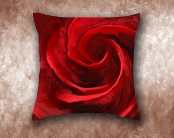 Unfurling Beauty Throw Pillow. Red Rose, Floral, Flowers