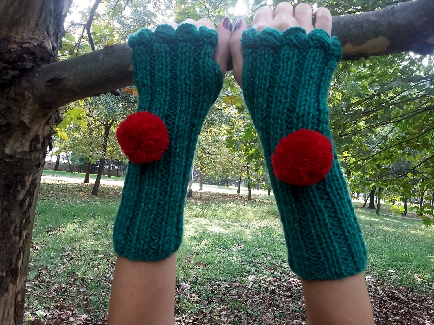 Green Gloves Green Knit Gloves Green Crochet by MimosaKnitting