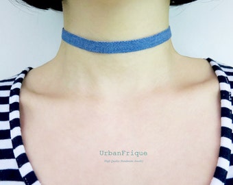 Denim choker/Trendy choker / Choker/ Feminine Choker / Denim 90's choker/ Daily choker / Short necklace/Casual choker/Denim necklace