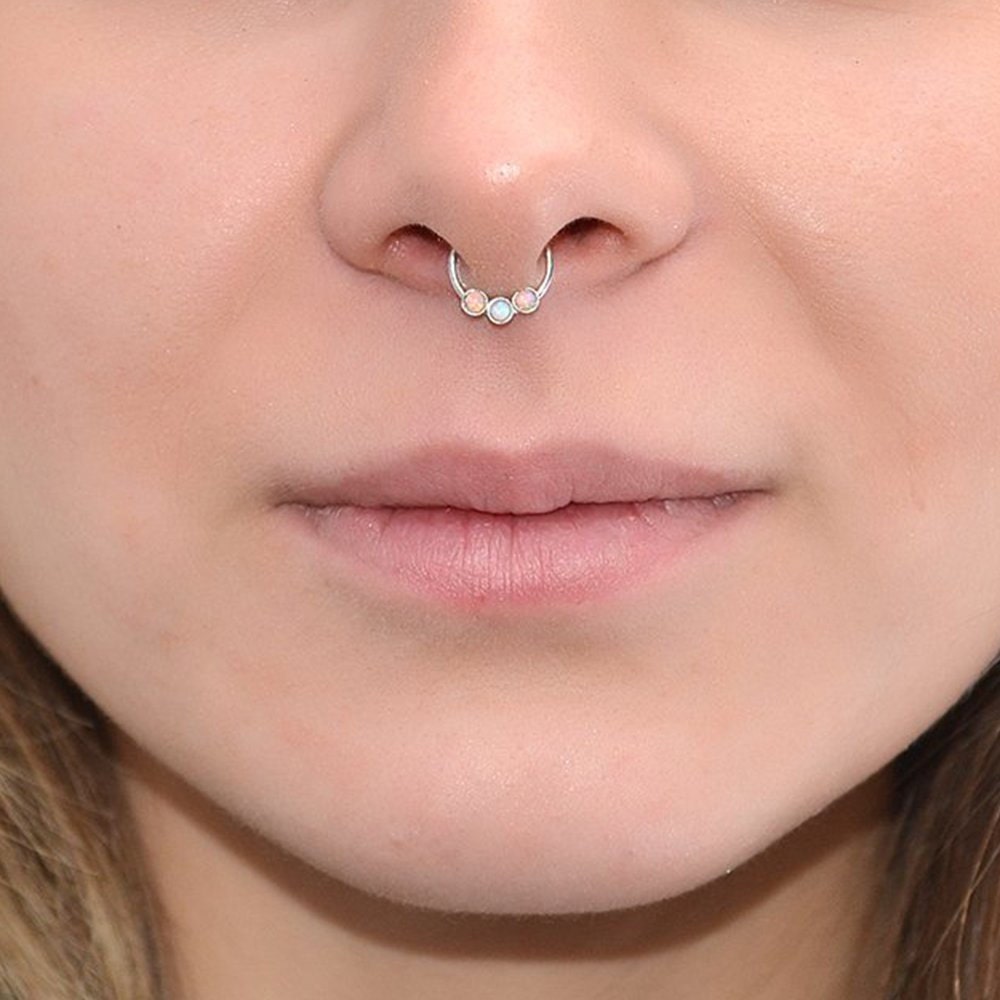 2mm Opal Septum Jewelry Silver 18g Nipple Ring Nose Ring