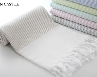 Midilli | Turkish Bath Towel | Beige | Turkish Towel | Peshtemal Towel | Beach Towel | Bathroom | Cotton | Peshtemal | Extra Thick