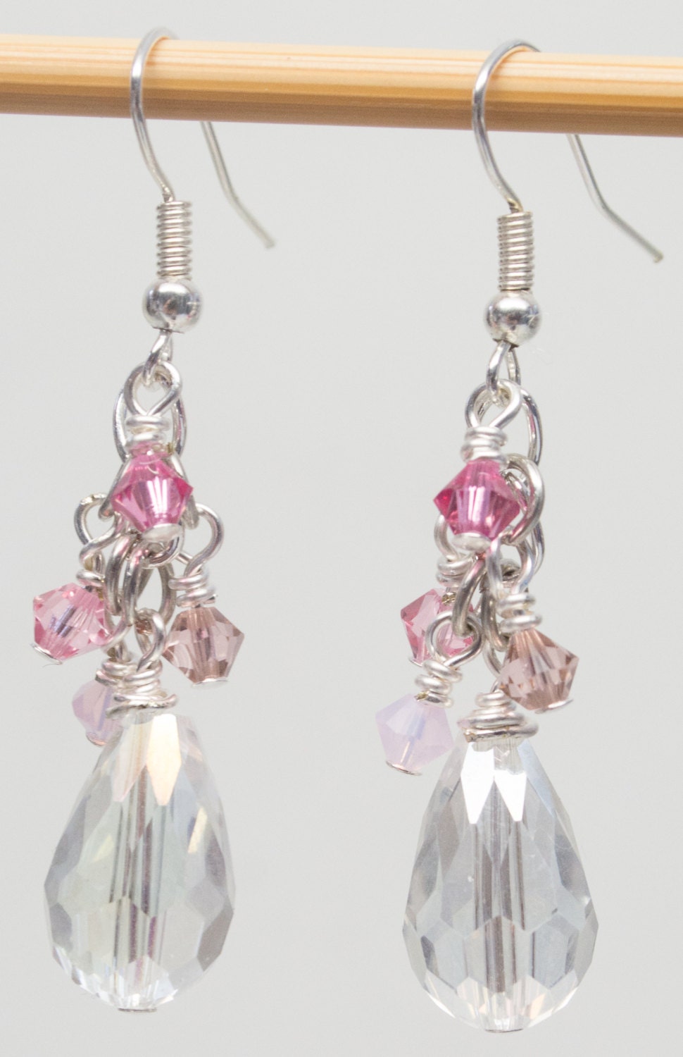 Pink Crystal Drop Dangle Earrings By Fortheloveofshiny On Etsy