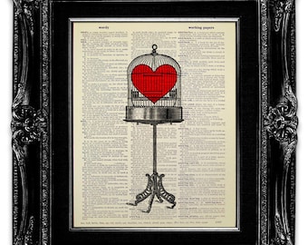 Antique Bird Cage Art, BIRD CAGE Decor, BIRDCAGE Decor, Heart Decor, Heart Print, Bird Lover Gift, Victorian Birdcage Art Print, Love Cage