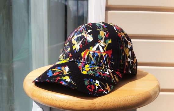 Black Baseball Cap Customized Hat Dad Hat Splatter by Artoholix