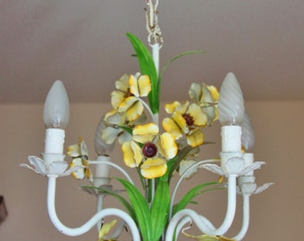 Suspension shade Buttercup vintage metal flower chandelier lamp / light ceiling France / Holy10