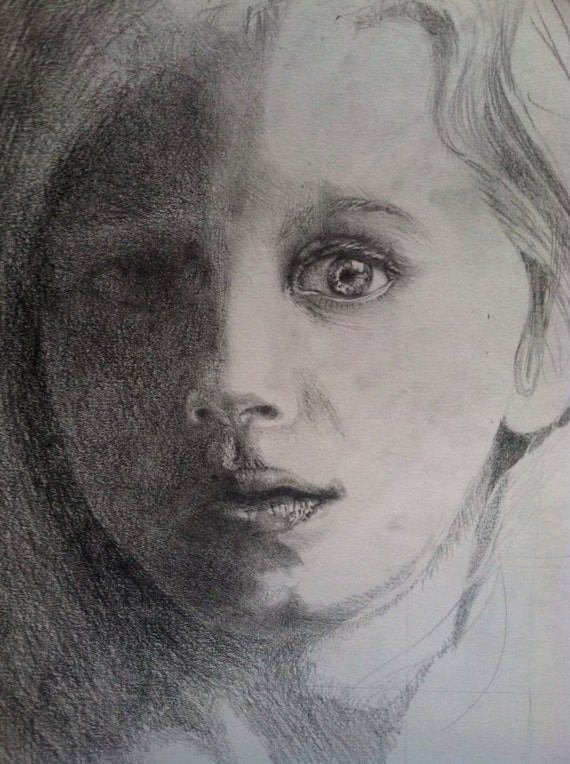 Items similar to Charcoal and pencil portrait drawing of a girl on Etsy