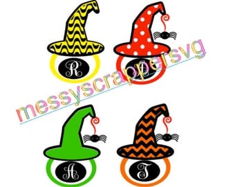 Witch monogram hat with single letter MONOGRAM FONT for HALLOWEEN- SvG digital file for silhouette cameo designer edition & cricuit explore