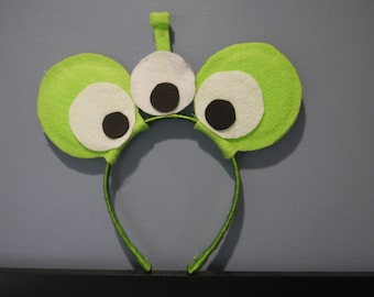 Little Green Men Ears; Lime Bright Green Felt and Ribbon Headband Toy Story Pixar Disney Mickey Ears