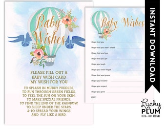 Hot Air Balloon Baby Wishes / Balloon Baby Wishes / Up Up And Away Baby Wishes / Printable DIY