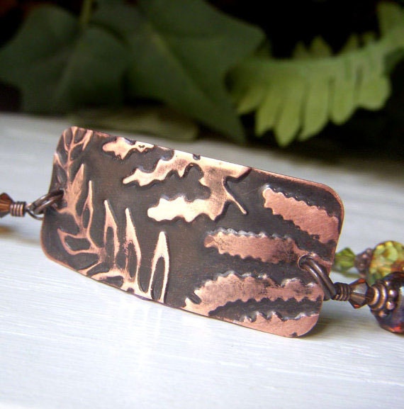 Embossed Copper Bracelet Adjustable Oxidized Copper