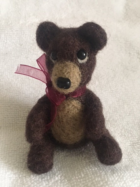 Needle felted brown bear cub called Fred