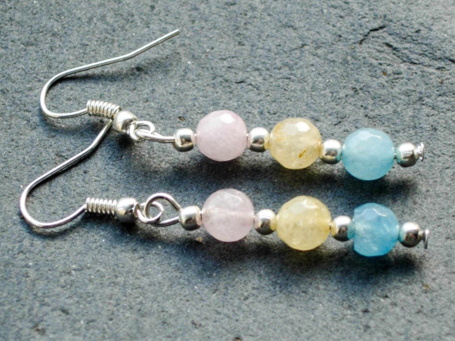 Pastel Earrings Pink Bead Earrings Baby Blue by TwiggyPeasticks