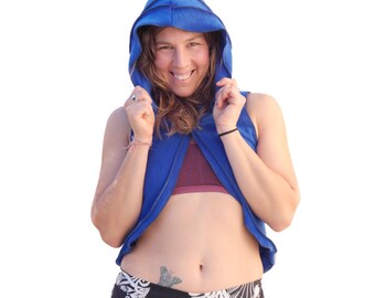 Little Elven Fleece Hoodie - Blue, Crop Top Vest, Festival Hoodie, Pixie Clothing