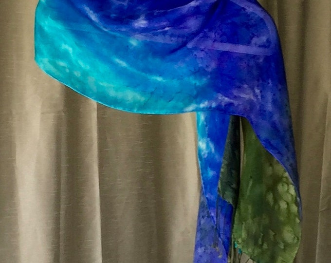 Earthsong Hand Painted Silk Scarf Santa Fe Opera Collection, One of a Kind, Designer Original Made in USA