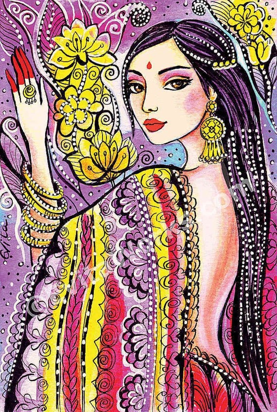 beautiful woman painting Indian decor bride art by EvitaWorks