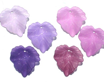 Acrylic Leaf Beads - Single Shades Purples - 24x25mm Frosted Lucite Leaves