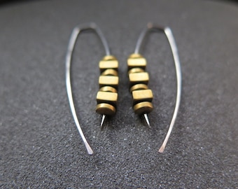 gold and silver earrings in hypoallergenic niobium. sensitive earrings. Canadian seller.