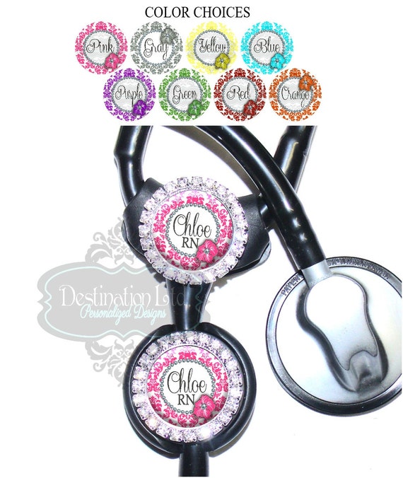 Flower Damask Littmann Stethoscope ID Name Tag by DestinationLtd