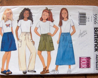 1998 butterick pattern 5966 girls top shorts skirt pants sz 7-8-10 uncut