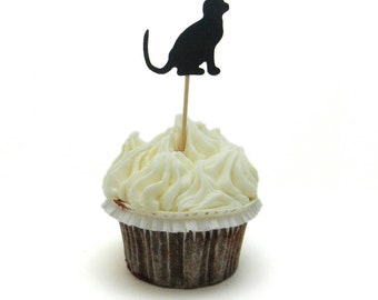 Black Cat Cupcake Toppers 12 Pack Cat Party Decor Cat Decorations Cupcake Topper Party Decoration Black Cat Decor Cupcake Party Decorations