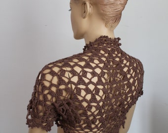 Lace Crochet Brown Shrug Bolero / Summer cardigan, jacket , Beach cloth -Ready to ship