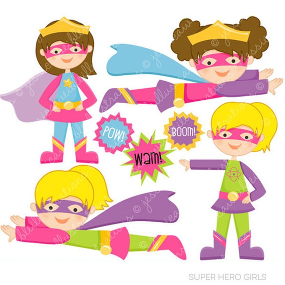 Super Hero Girls Cute Digital Clipart for Commercial or Personal Use, Super Hero Clipart, Girl Hero Il_570xn