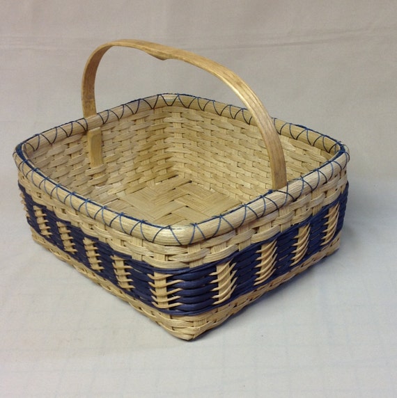 Hand Woven Rectangular Double Wall Basket with Navy Blue